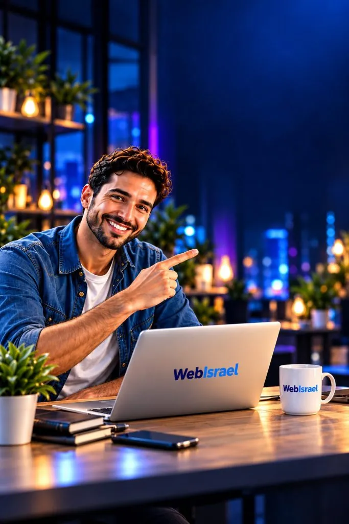 נציג WebIsrael מחייך ומצביע